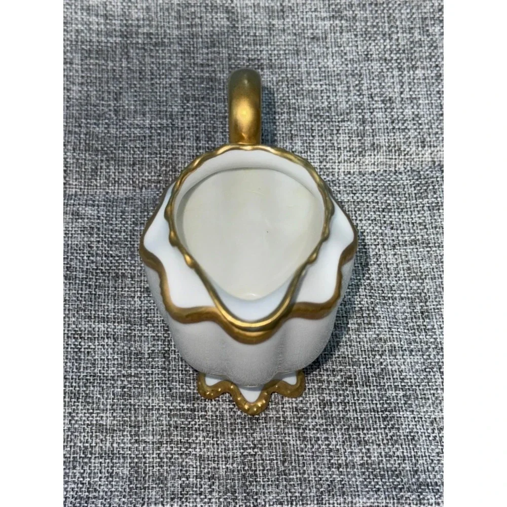 Haviland Limoges France Porcelain Creamer White Gold Gilt Scalloped